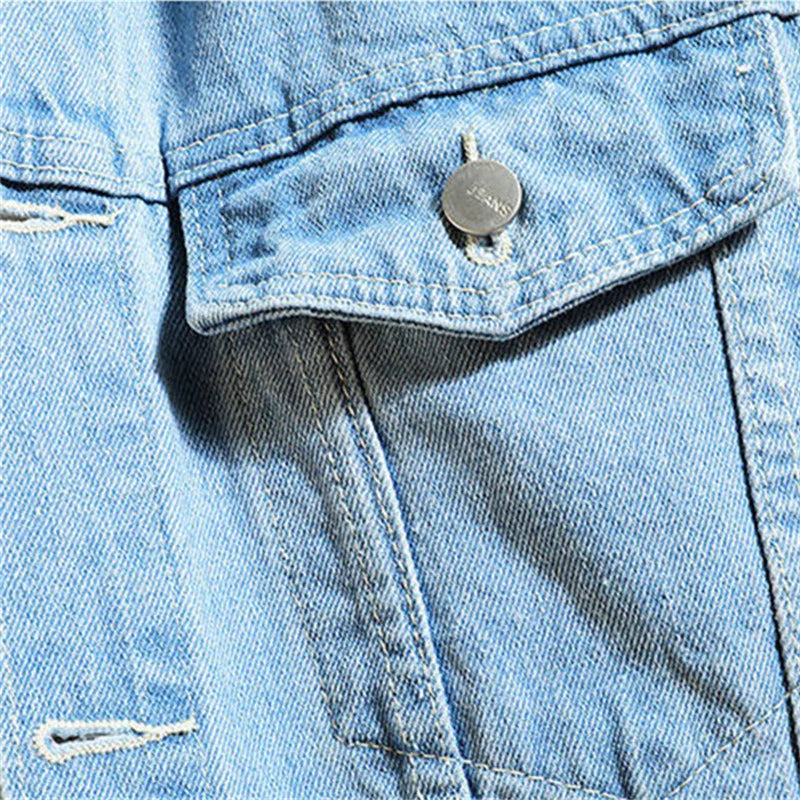 Giacca Jeans Uomo Con Cappuccio Tinta Unita Streetwear Casual Colletto Rovesciato Cappuccio Staccabile