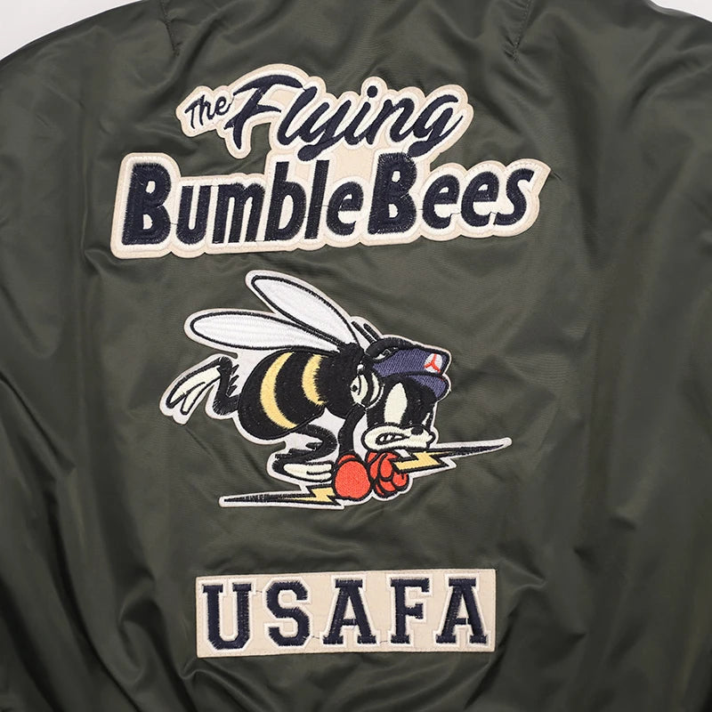 Giacca Bomber Da Uomo Invernale Con Patch Ricamato Bumble Bees Forza Aerea Pilota Calda E Imbottita