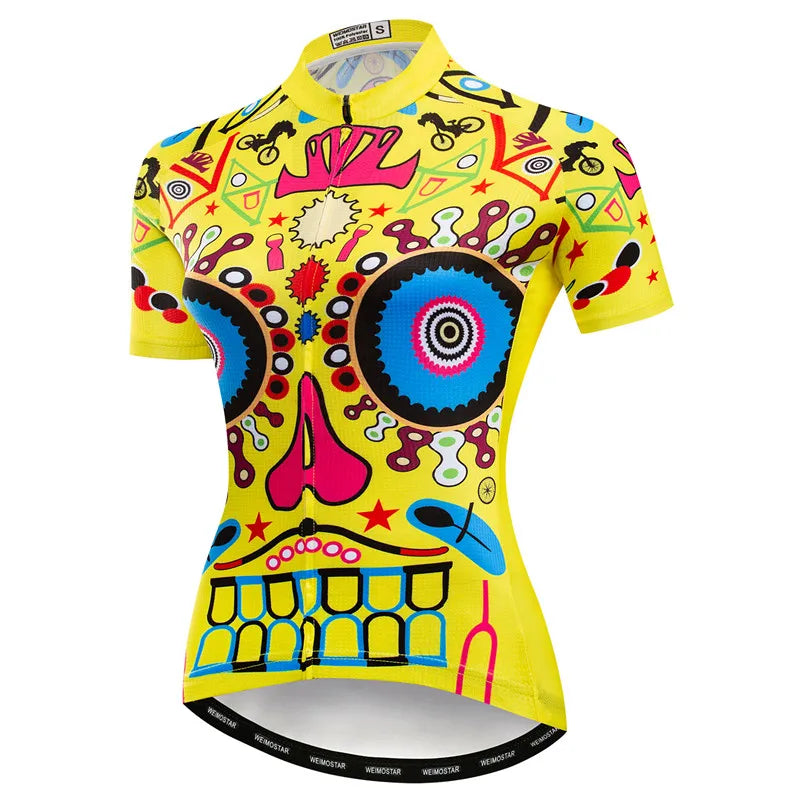 Weimostar Pro Maglia Da Ciclismo Donna Skull Traspirante Con Tasche Riflettente Quick Dry Estate MTB