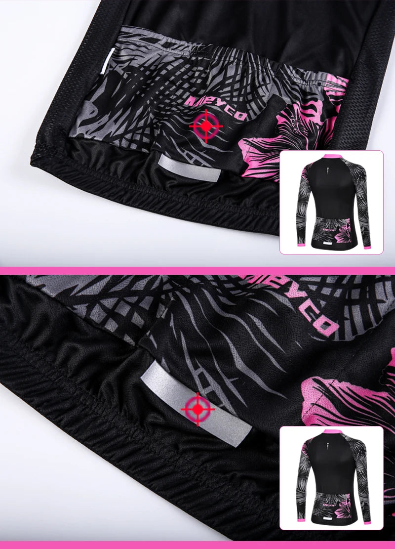 Mieyco Completo Ciclismo Donna Set Maglie a Maniche Lunghe in Poliestere Protezione UV Jersey