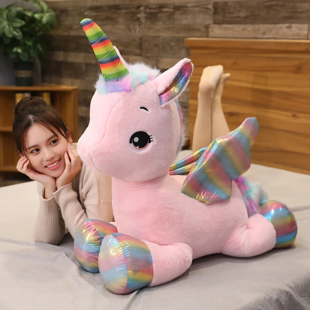 Peluche Unicorno Arcobaleno Con Ali 40 Cm Cuscino Morbido Regalo Per Ragazze Ideale Per Compleanno
