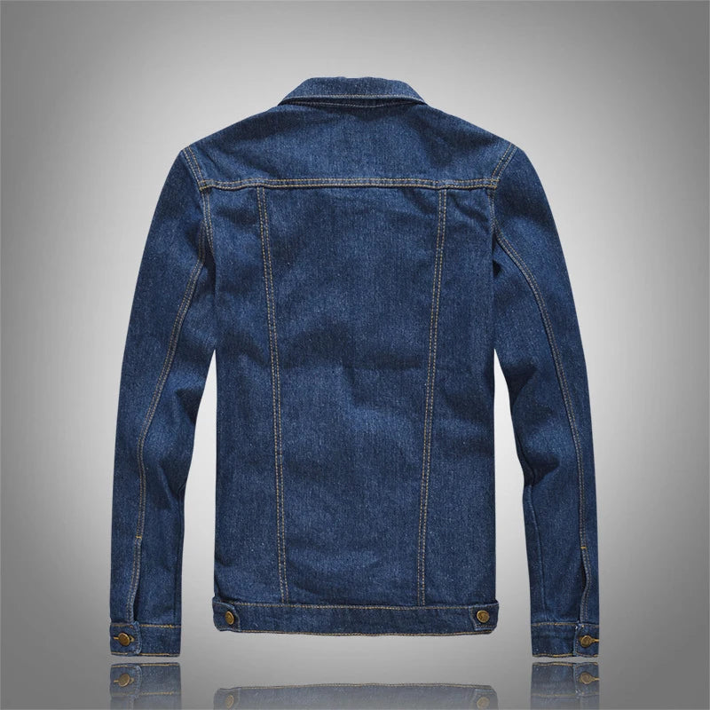 Capospalla Uomo Slim Fit Denim Blu Scuro Con Maniche Lunghe Tasche Giacca Jeans Classica