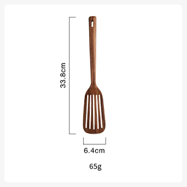 Set Da 5 Pezzi Di Spatole Scanalate In Teak Naturale Per Mescolare Utensili Da Cucina In Legno Resistente Al Calore