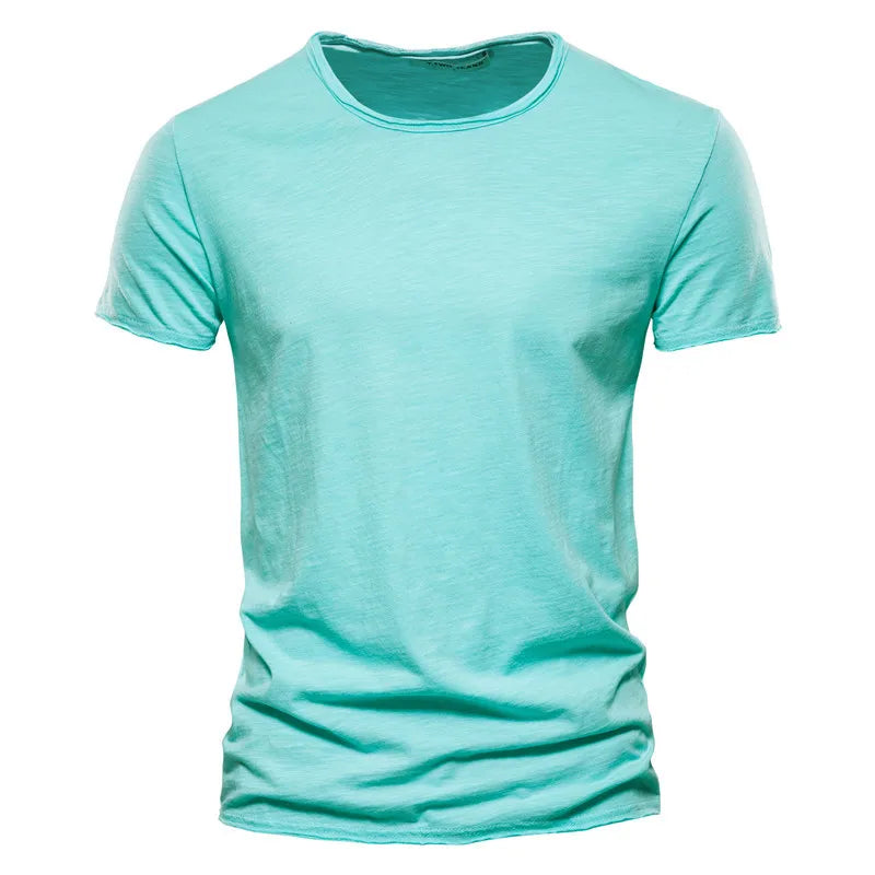 Maglietta Uomo Cotone 100 Percento Con Scollo A V Slim Fit Colore Solido Manica Corta