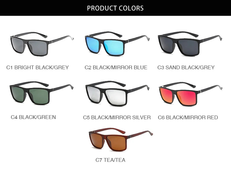 Occhiali Da Sole Polarizzati Quadrati Neri Classici Da Uomo Blu A Specchio Moda Unisex Vintage UV400