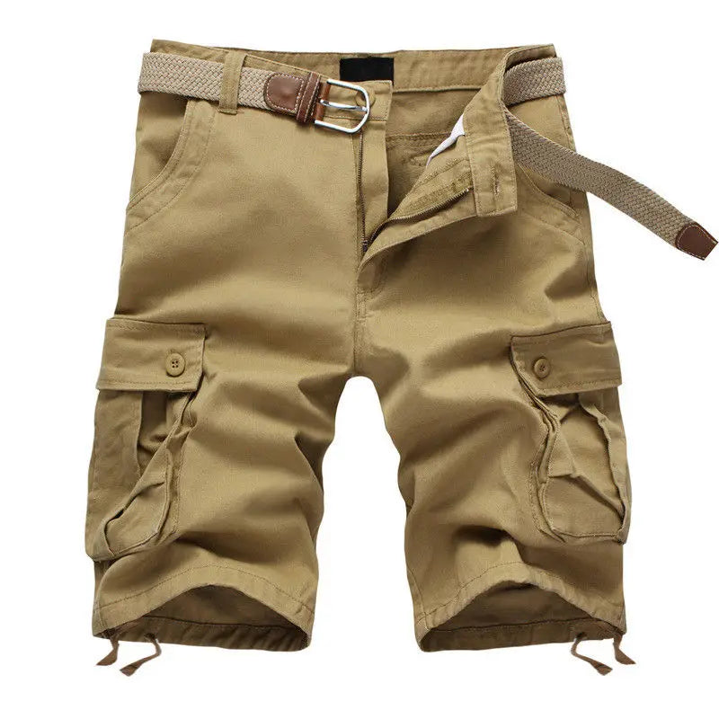 Pantaloncini Cargo Militari Multitasche Da Uomo Estivi 2025 In Cotone Khaki Taglia 29 44 Senza Cintura