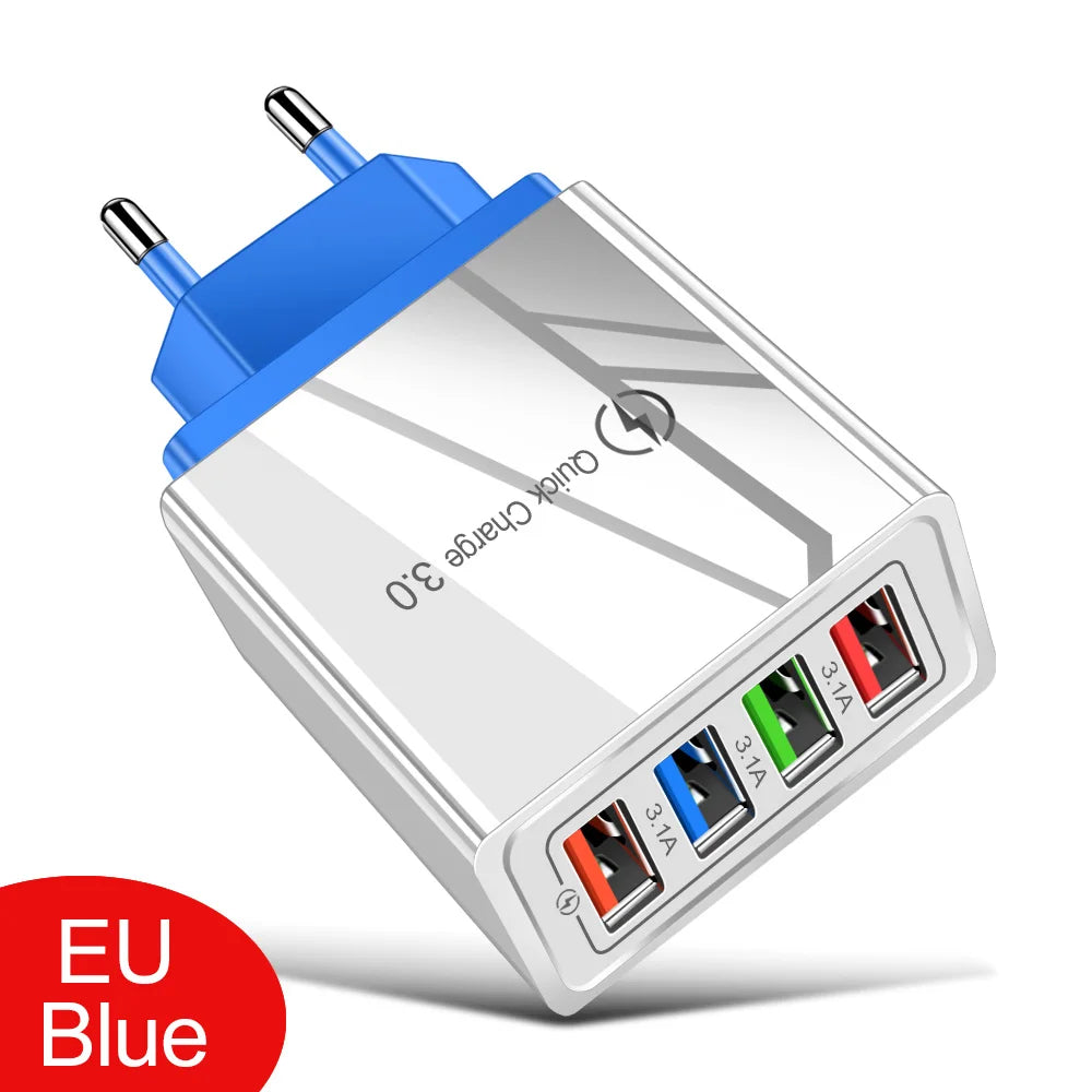 Caricatore USB 3A a 4 Porte Da Muro Con Spina EU US Integrata Per iPhone 16 Pro Ricarica Veloce