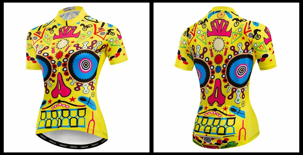 Weimostar Pro Maglia Da Ciclismo Donna Skull Traspirante Con Tasche Riflettente Quick Dry Estate MTB