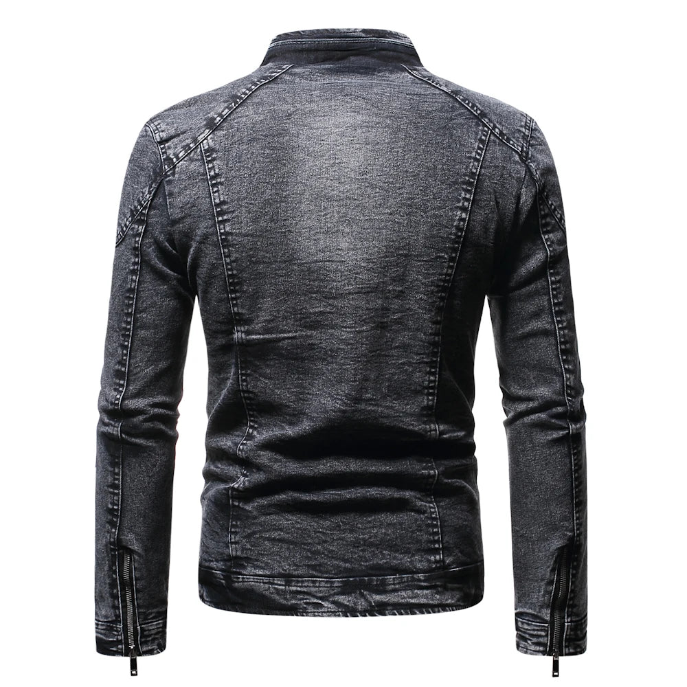 Giacca Jeans Uomo Denim Streetwear Primavera Autunno Collo Mandarino Slim Fit Capispalla