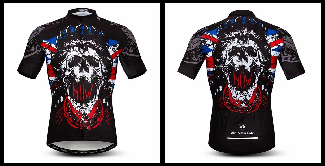 Jersey Da Ciclismo Uomo Skull Traspirante Estate Quick Dry Anti Sudore Riflettente Con Tasche MTB