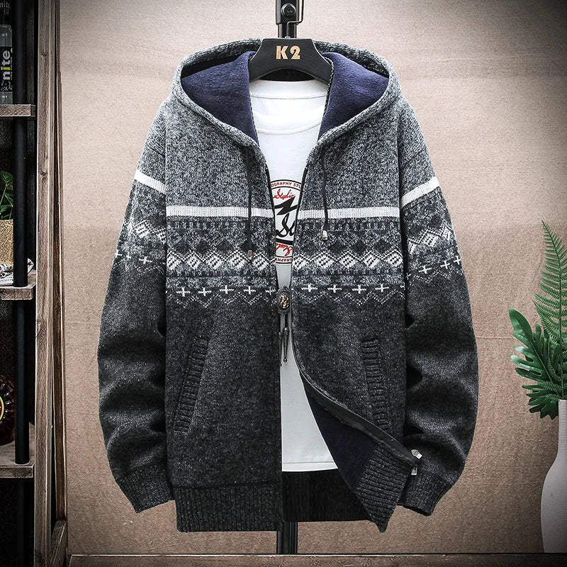 Nuovo Maglione Scozzese Invernale Da Uomo Cardigan Con Cappuccio Cerniera Giacca In Lana Calda Autunno In Pile Quadretti