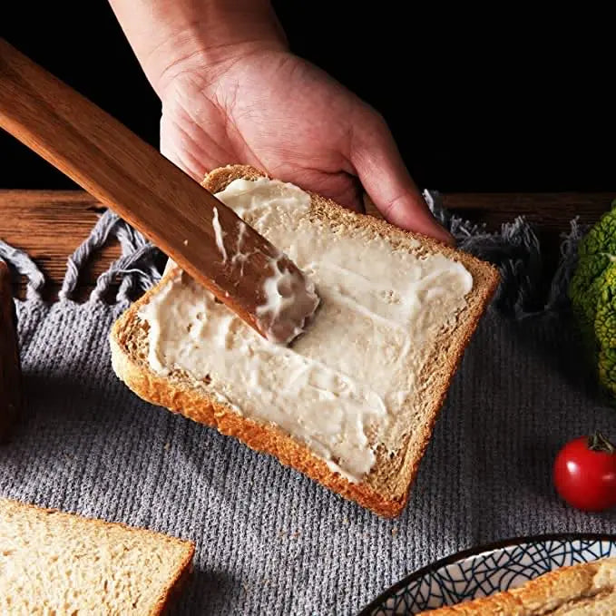 Set Da 5 Pezzi Di Spatole Scanalate In Teak Naturale Per Mescolare Utensili Da Cucina In Legno Resistente Al Calore