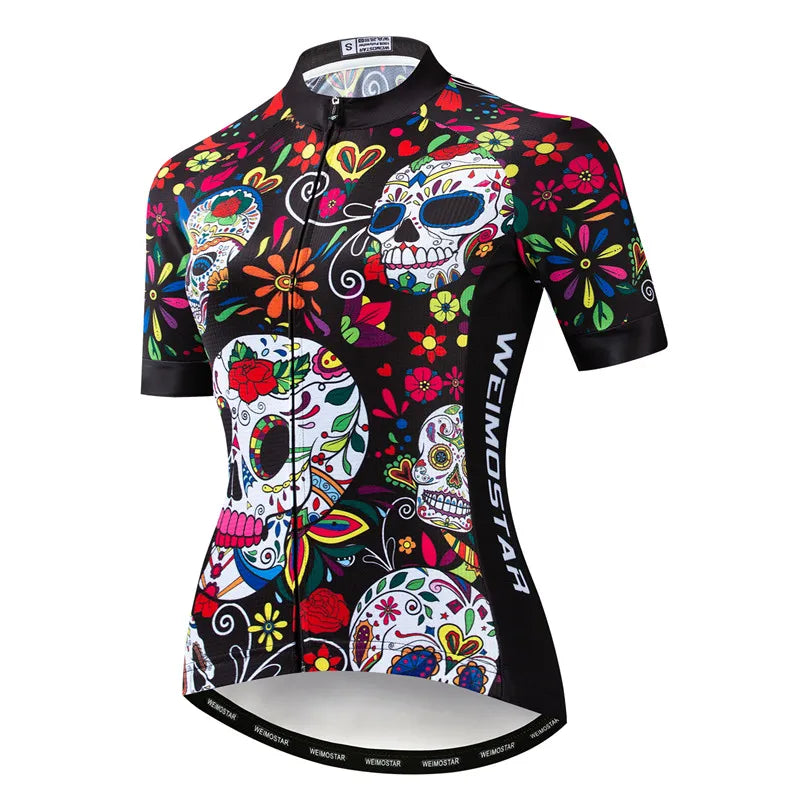 Weimostar Pro Maglia Da Ciclismo Donna Skull Traspirante Con Tasche Riflettente Quick Dry Estate MTB