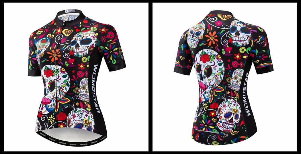 Weimostar Pro Maglia Da Ciclismo Donna Skull Traspirante Con Tasche Riflettente Quick Dry Estate MTB