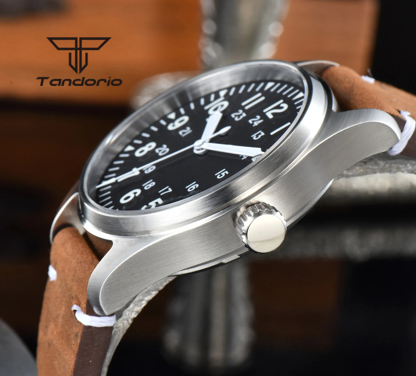 Orologio Diver Automatico Uomo Tandorio 39mm 20BAR Corona a Vite Vetro Zaffiro AR Lume Verde