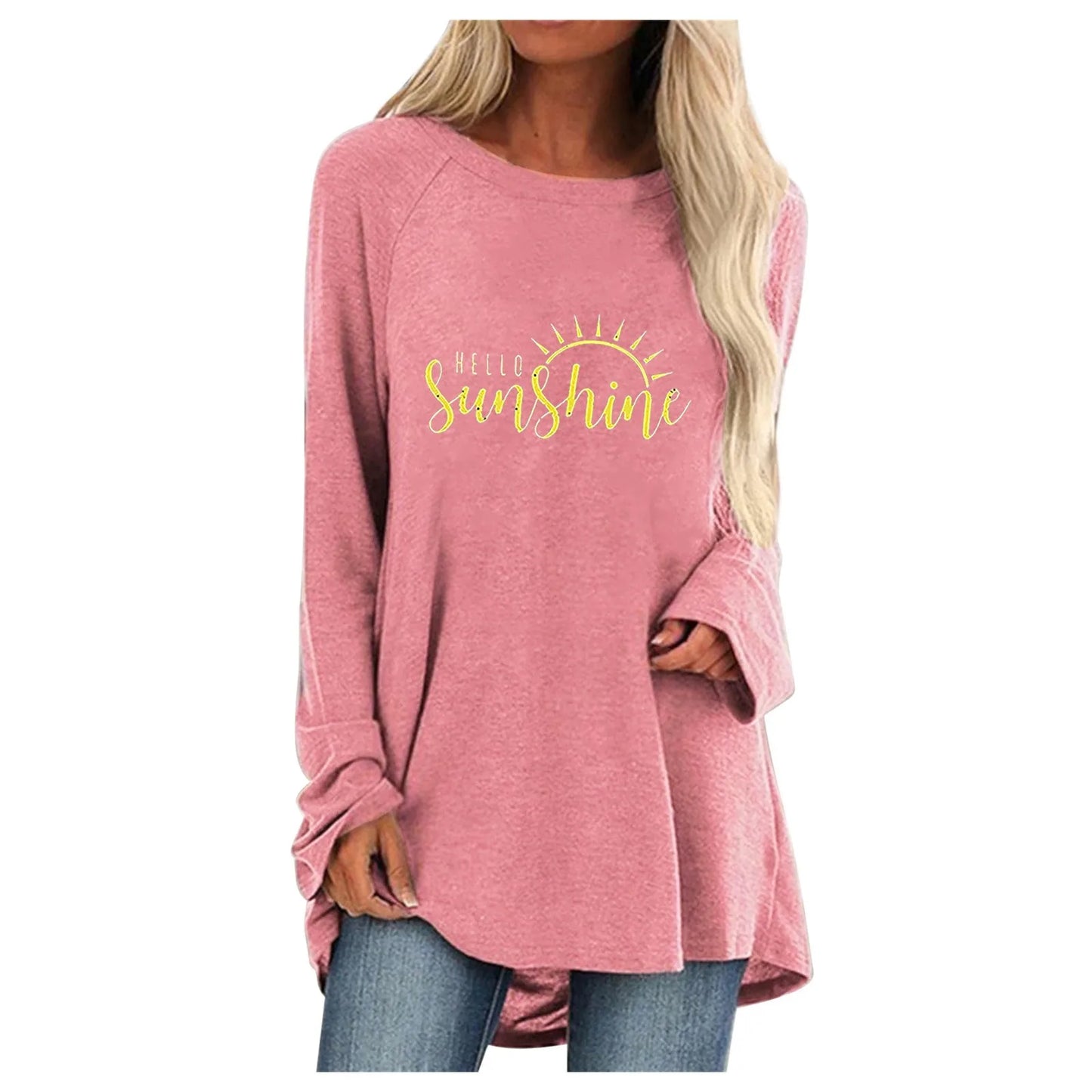 Maglietta Donna Collo O Cuore 3D Stampato Allentata Maniche Lunghe Harajuku Pullover Grandi Dimensioni