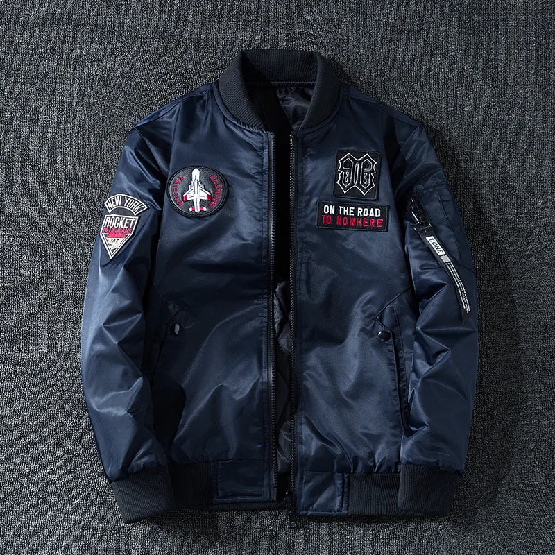 Giacca Bomber Invernale Da Uomo Reversibile Con Distintivo E Tasche Doppio Lato Per Motociclista Autunno