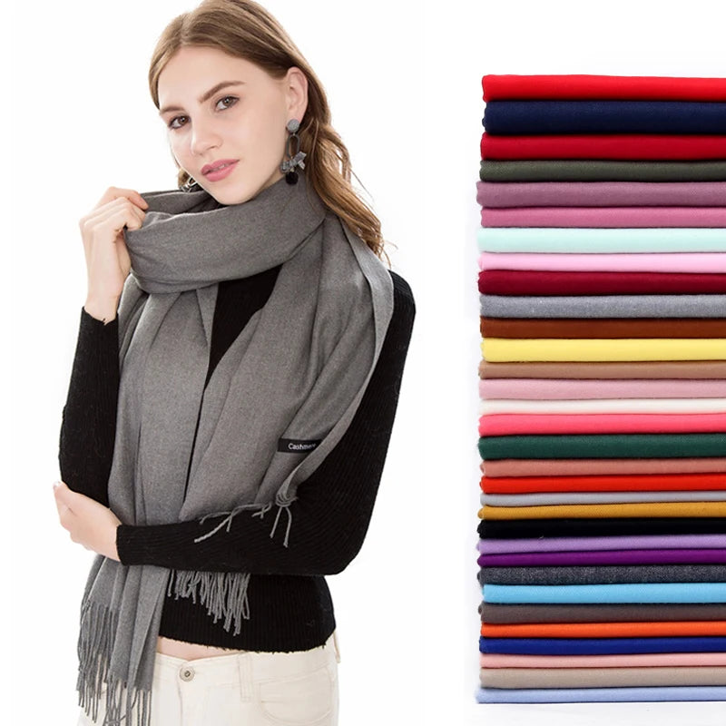 Sciarpa di Pashmina da Donna Morbida Cashmere Foulard Viaggio Ufficio Inverno Caldo Hijab Solido Avvolge Bandana
