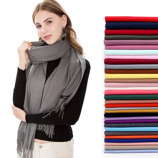 Sciarpa di Pashmina da Donna Morbida Cashmere Foulard Viaggio Ufficio Inverno Caldo Hijab Solido Avvolge Bandana