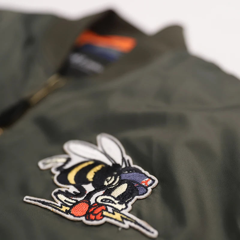 Giacca Bomber Da Uomo Invernale Con Patch Ricamato Bumble Bees Forza Aerea Pilota Calda E Imbottita