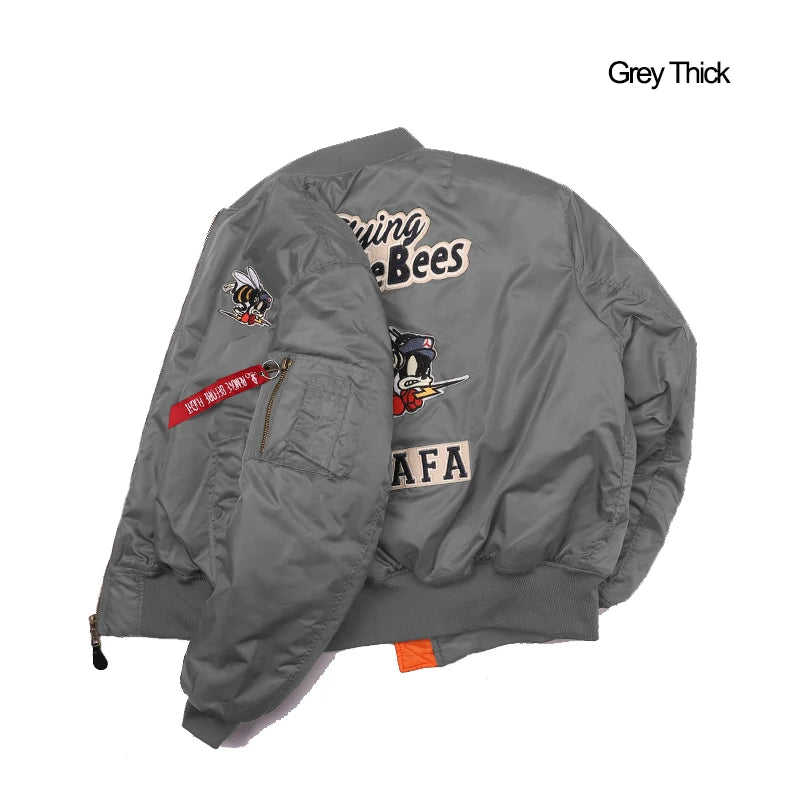 Giacca Bomber Da Uomo Invernale Con Patch Ricamato Bumble Bees Forza Aerea Pilota Calda E Imbottita