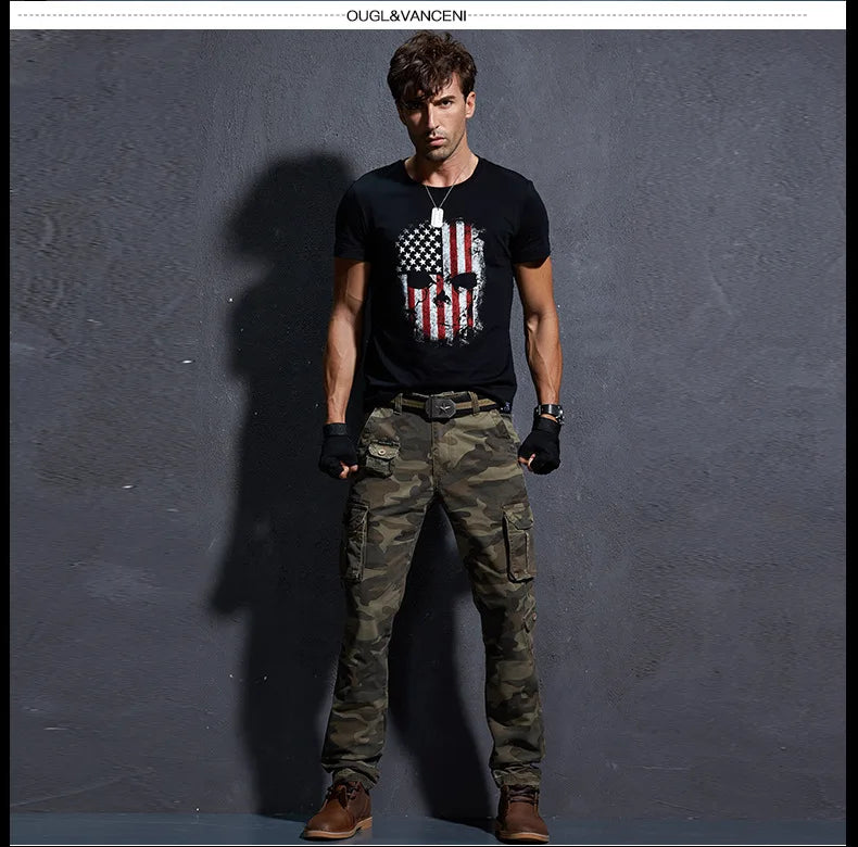 Pantaloni Cargo Uomo Mimetici Con Tasche Molteplici Pantaloni Larghi Casuali In Cotone
