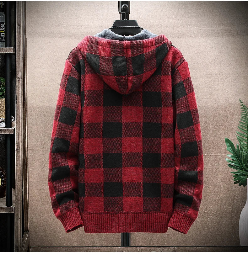 Nuovo Maglione Scozzese Invernale Da Uomo Cardigan Con Cappuccio Cerniera Giacca In Lana Calda Autunno In Pile Quadretti
