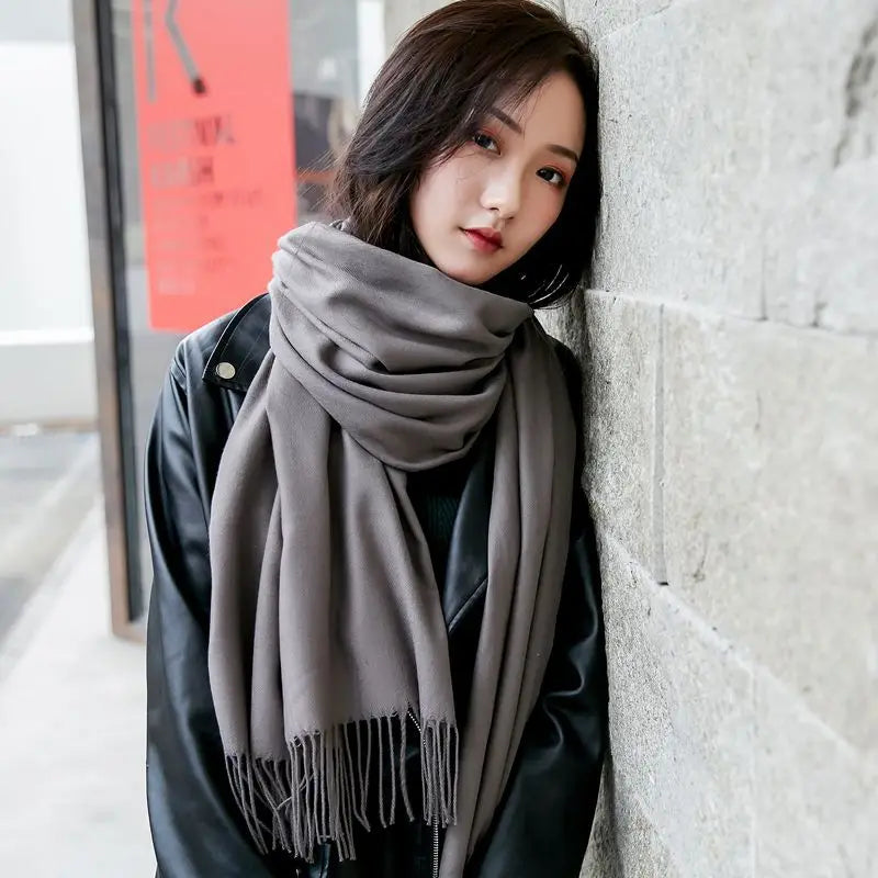Sciarpa di Pashmina da Donna Morbida Cashmere Foulard Viaggio Ufficio Inverno Caldo Hijab Solido Avvolge Bandana