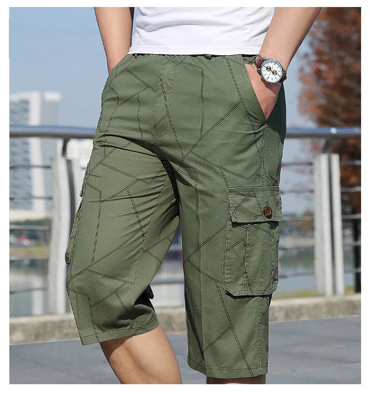 Pantaloncini Cargo Uomo Plus Size 6XL Lunghezza Al Ginocchio Cotone Elasticizzato Tasche Militari Bermuda Capri