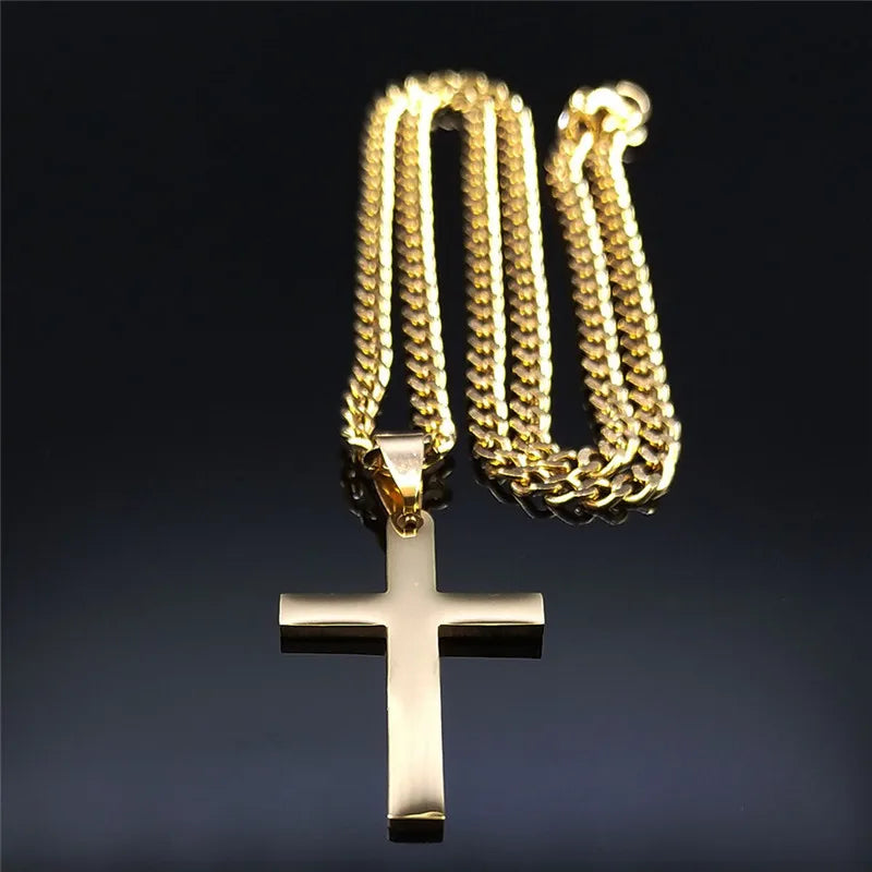 Collana A Catena Con Croce Gesù In Acciaio Inossidabile Oro Unisex Hip Hop Cristiano Gioielli