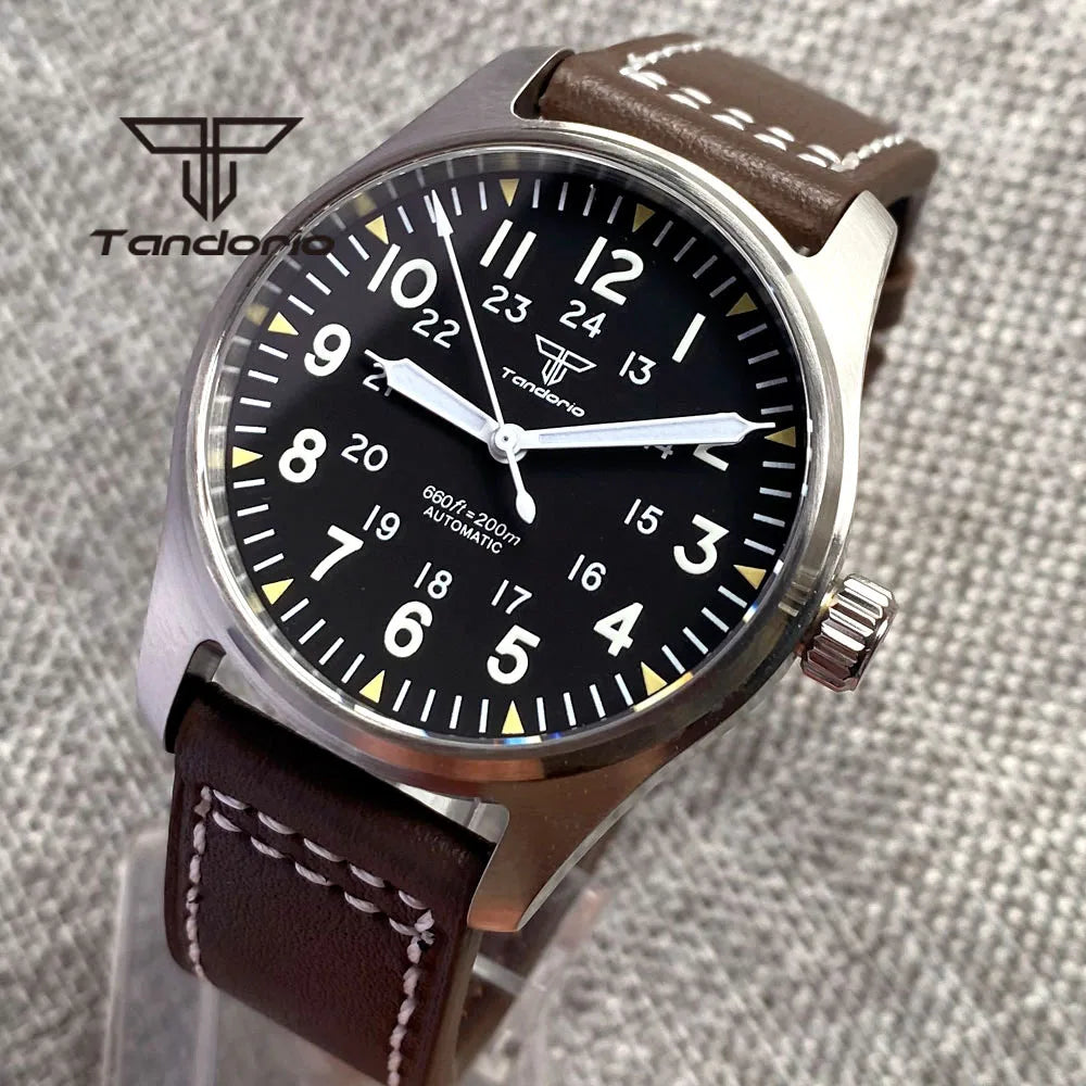 Orologio Diver Automatico Uomo Tandorio 39mm 20BAR Corona a Vite Vetro Zaffiro AR Lume Verde