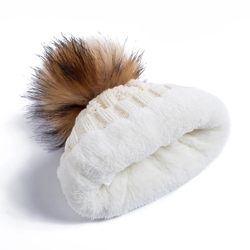 Cappello Invernale Da Donna Con Pompon Pelliccia Foderata Berretto In Lana Lavorato A Maglia Caldo E Elegante Streetwear