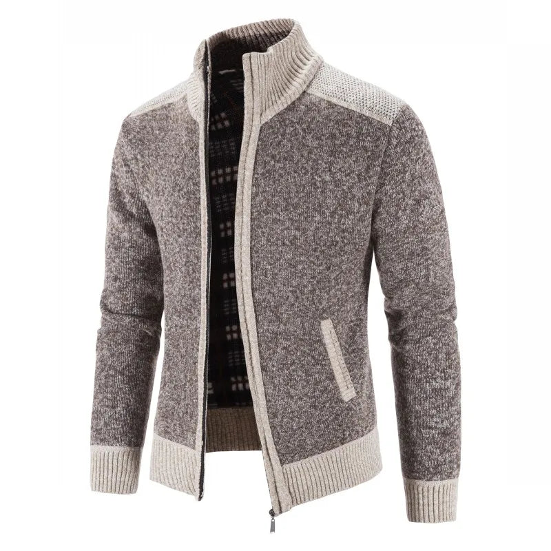 Nuovo Cardigan Patchwork Da Uomo Slim Fit Con Collo Coreano Caldo E Lavorato A Maglia Giacca Invernale