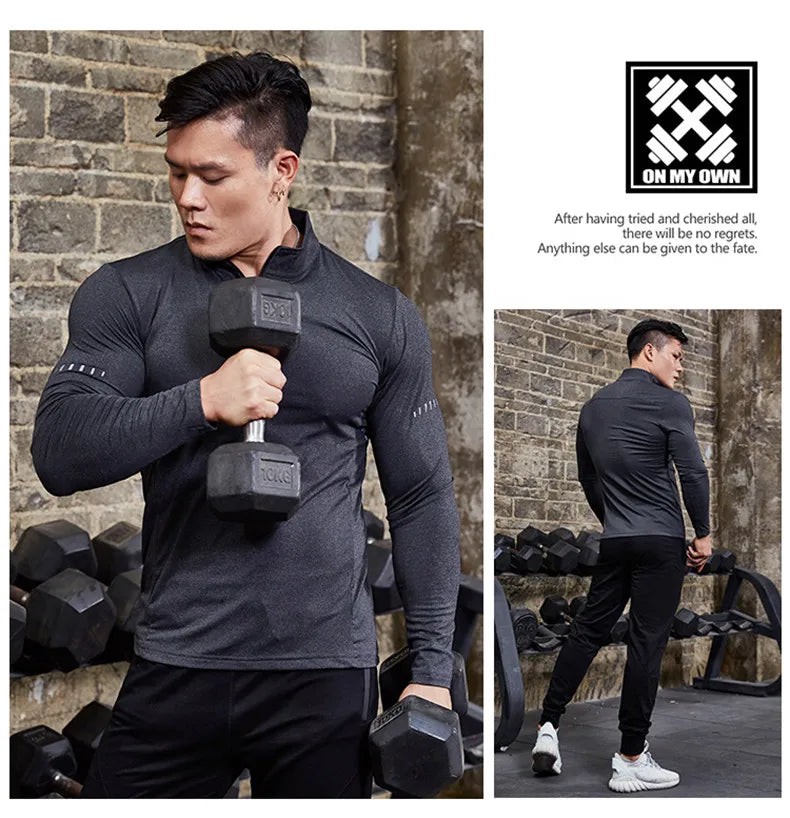 T Shirt Sportiva Da Uomo Manica Lunga Per Palestra E Corsa In Compressione Abbigliamento Sportivo Zip Pullover Rashguard
