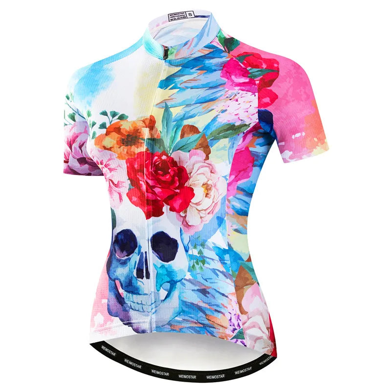 Weimostar Pro Maglia Da Ciclismo Donna Skull Traspirante Con Tasche Riflettente Quick Dry Estate MTB