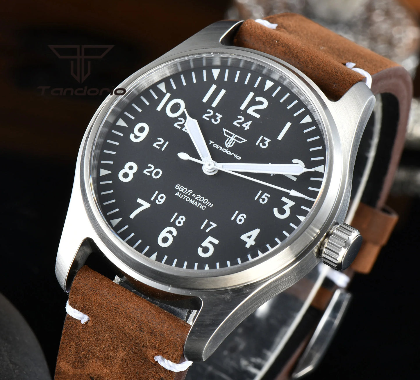 Orologio Diver Automatico Uomo Tandorio 39mm 20BAR Corona a Vite Vetro Zaffiro AR Lume Verde