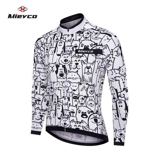 Maglia Ciclismo Uomo Maniche Lunghe Strada Bianca Cartoon Cat 2025 Abbigliamento Bicicletta Da Corsa