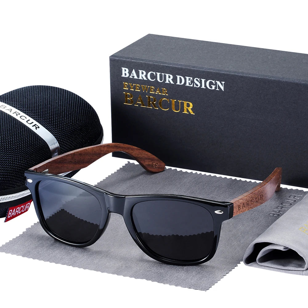Occhiali Da Sole In Legno BARCUR Uomo Polarizzati UV400 Protezione Totale Scatola Originale