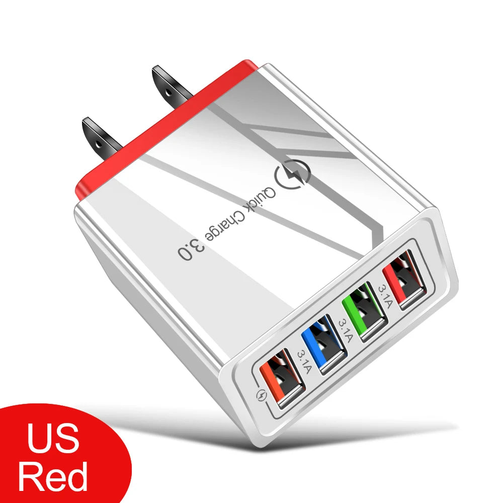 Caricatore USB 3A a 4 Porte Da Muro Con Spina EU US Integrata Per iPhone 16 Pro Ricarica Veloce