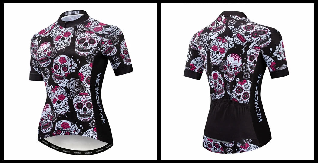 Weimostar Pro Maglia Da Ciclismo Donna Skull Traspirante Con Tasche Riflettente Quick Dry Estate MTB