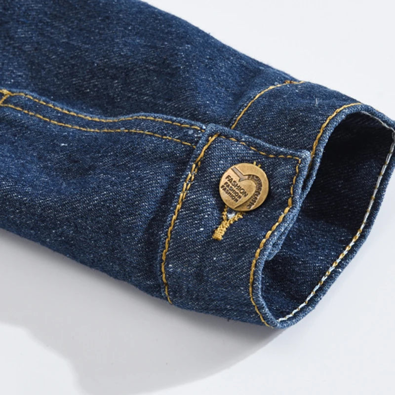 Capospalla Uomo Slim Fit Denim Blu Scuro Con Maniche Lunghe Tasche Giacca Jeans Classica