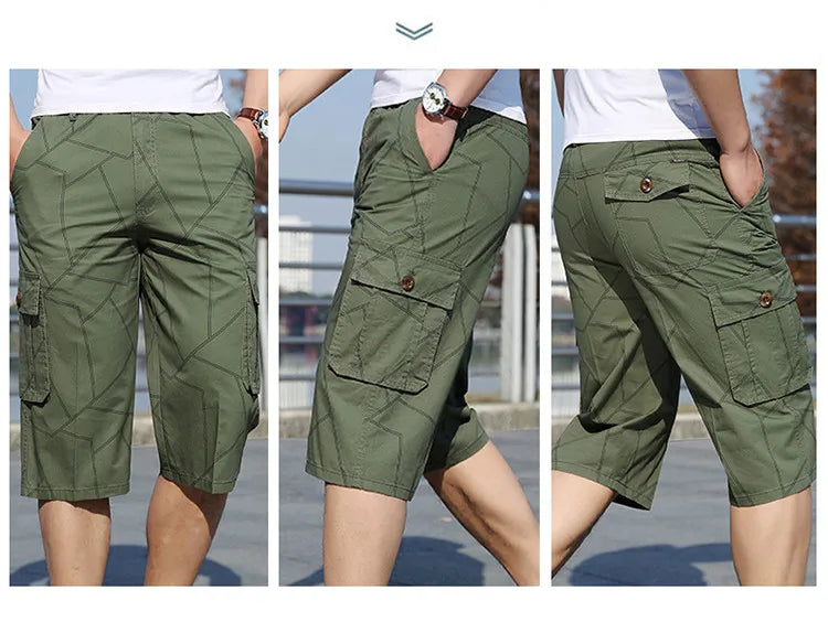 Pantaloncini Cargo Uomo Plus Size 6XL Lunghezza Al Ginocchio Cotone Elasticizzato Tasche Militari Bermuda Capri