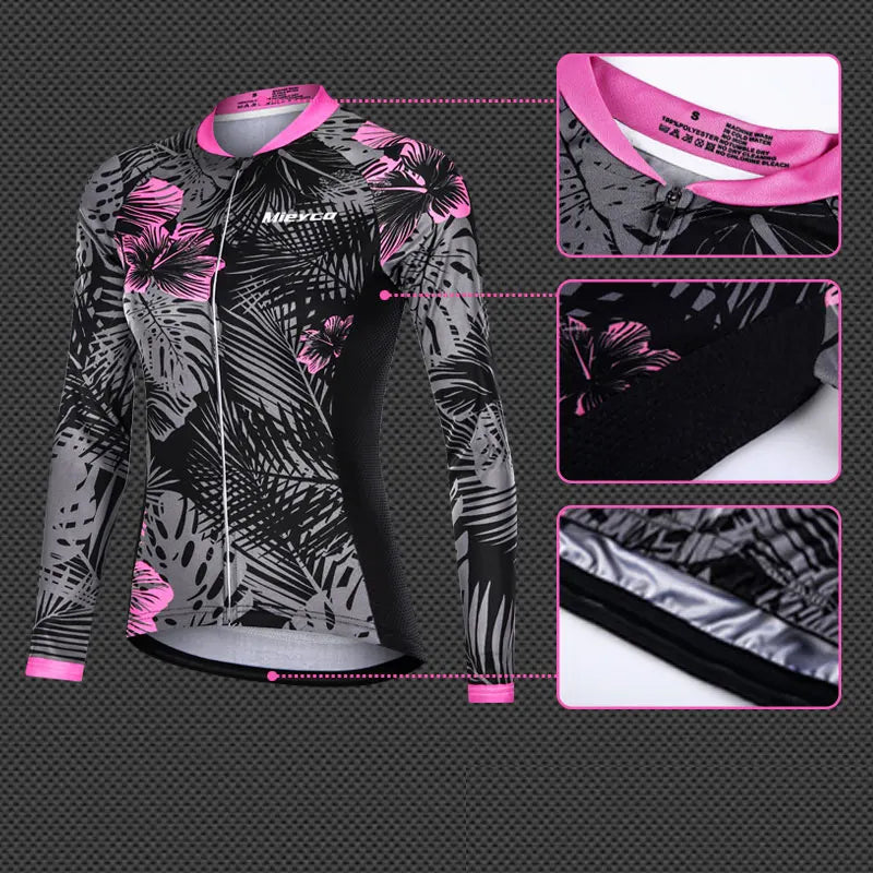 Mieyco Completo Ciclismo Donna Set Maglie a Maniche Lunghe in Poliestere Protezione UV Jersey