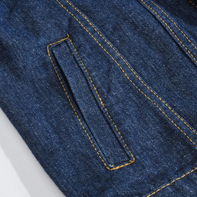 Capospalla Uomo Slim Fit Denim Blu Scuro Con Maniche Lunghe Tasche Giacca Jeans Classica