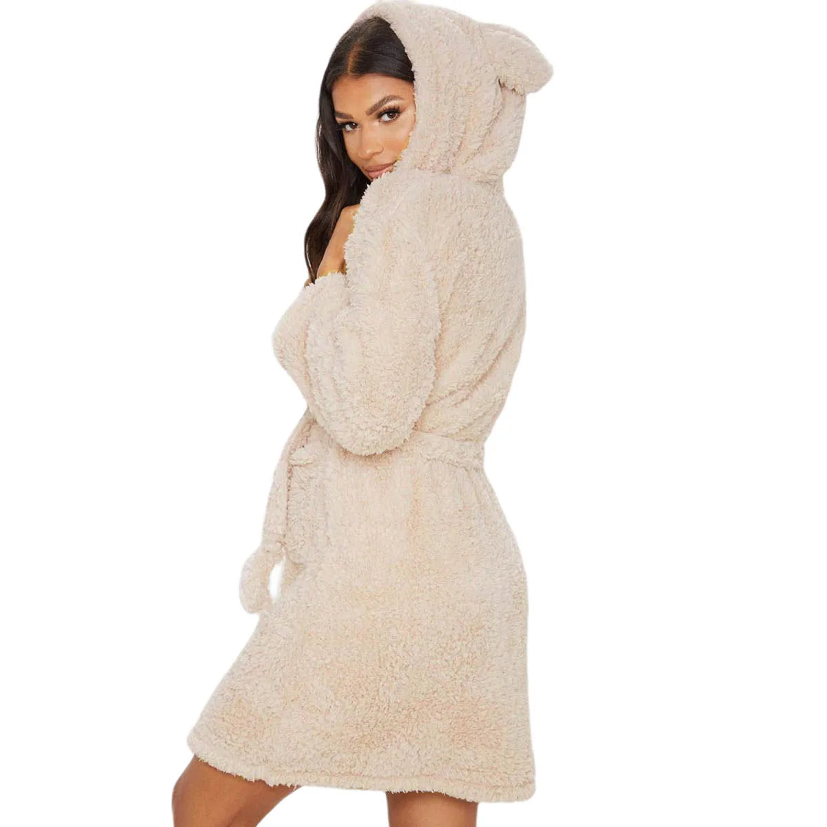 Inverno Caldo Vestaglia Donna Peluche Con Cappuccio Scialle Kimono Manica Lunga Abito Con Scollo A V