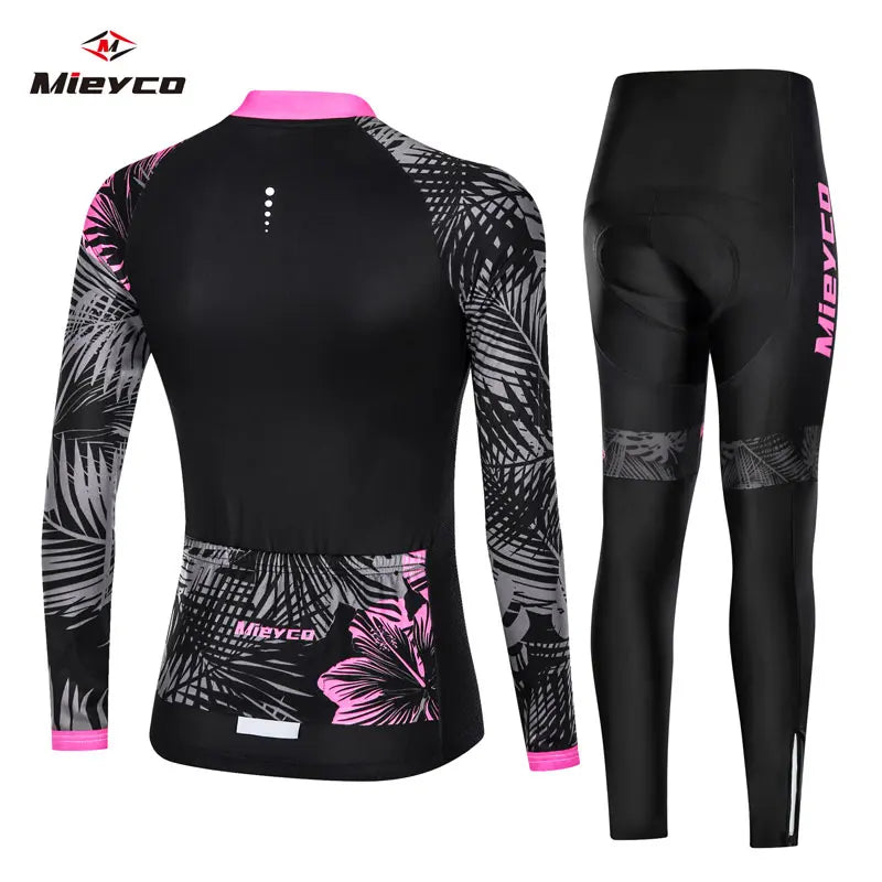 Mieyco Completo Ciclismo Donna Set Maglie a Maniche Lunghe in Poliestere Protezione UV Jersey