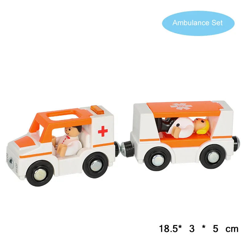 Nuovo Treno Magnetico Per Bambini Con Camion Pompieri Ambulanza Polizia Compatibile Brio In Legno