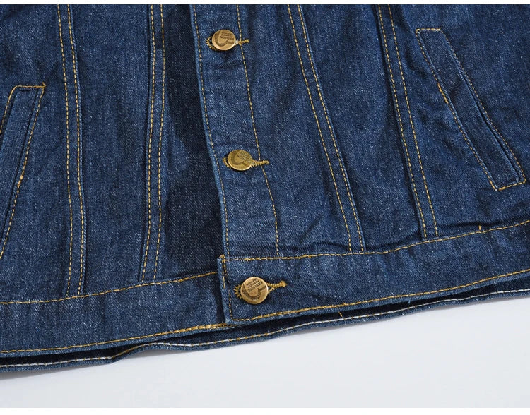 Capospalla Uomo Slim Fit Denim Blu Scuro Con Maniche Lunghe Tasche Giacca Jeans Classica