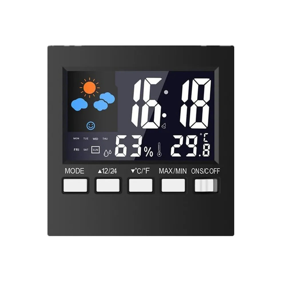 Stazione Meteorologica Multifunzionale Orologio Termometro Igrometro Calendario Display LCD Digitale Temperatura Umidità