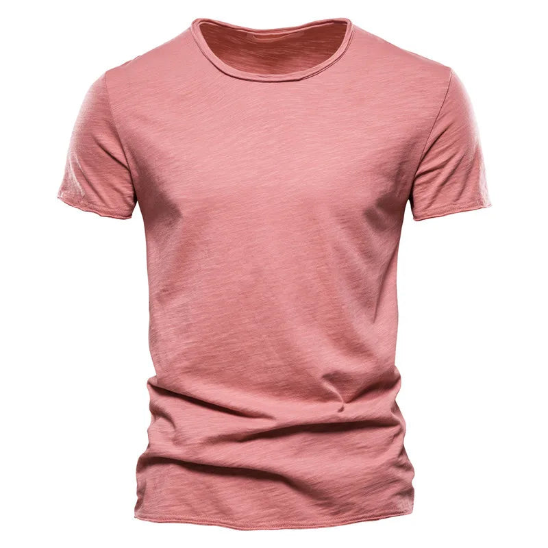 Maglietta Uomo Cotone 100 Percento Con Scollo A V Slim Fit Colore Solido Manica Corta